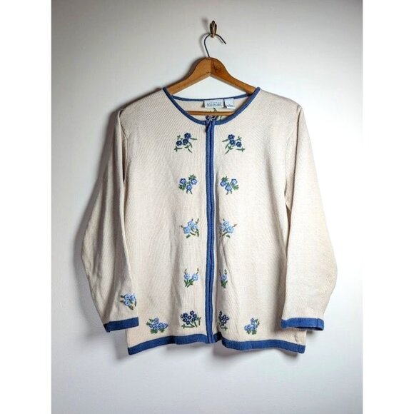National Wildlife Cardigan Sweater XL Floral Embroidered Cottagecore Grandma Zip - Picture 1 of 11